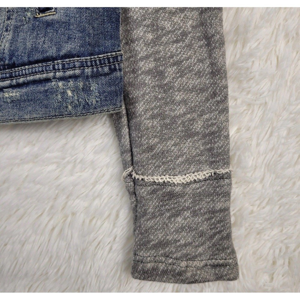 $168 We The Free People S/4 Small Denim Jean Hoodie Trucker Jacket Button Up EUC - Picture 4 of 7
